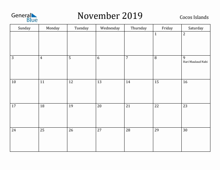 November 2019 Calendar Cocos Islands