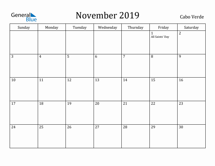 November 2019 Calendar Cabo Verde
