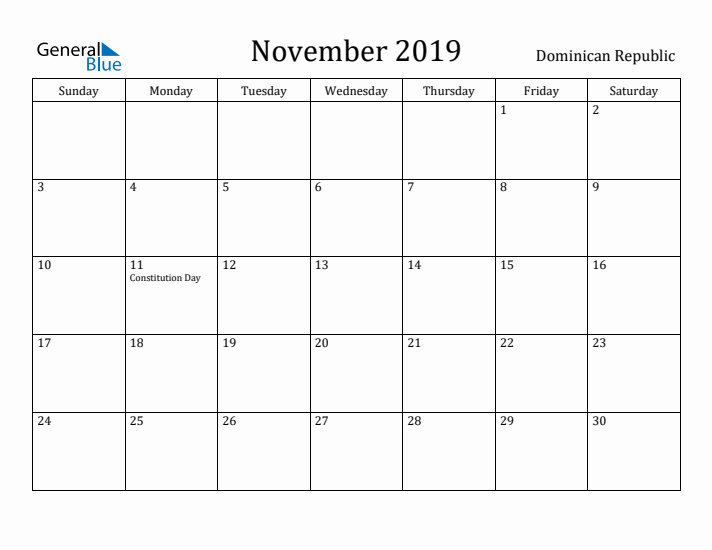 November 2019 Calendar Dominican Republic