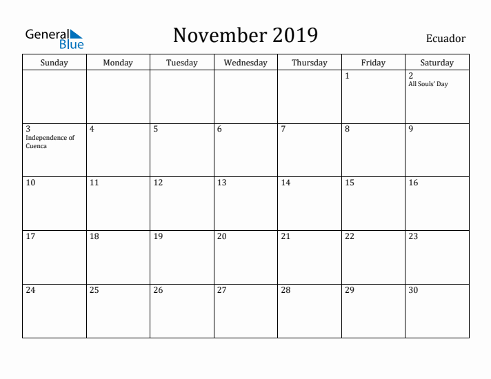 November 2019 Calendar Ecuador