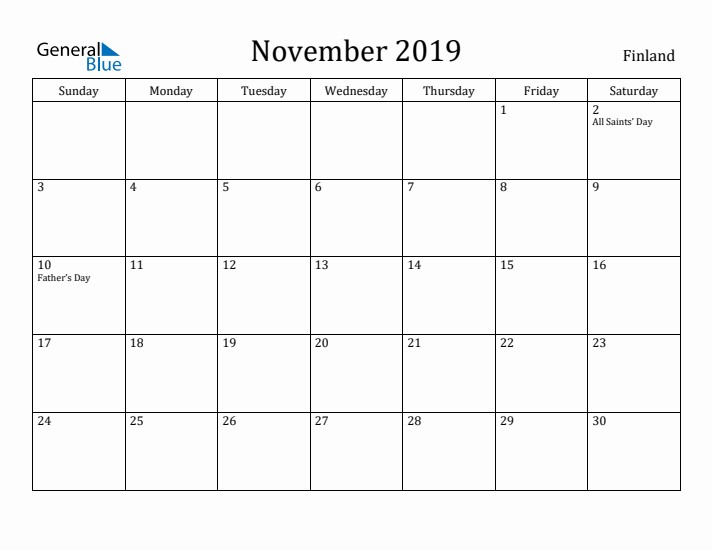 November 2019 Calendar Finland