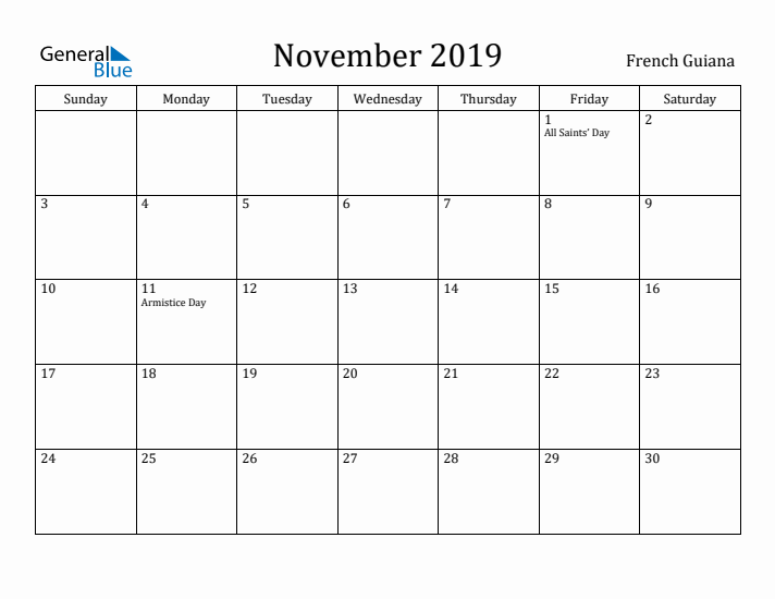 November 2019 Calendar French Guiana