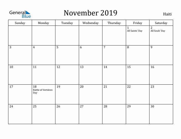 November 2019 Calendar Haiti