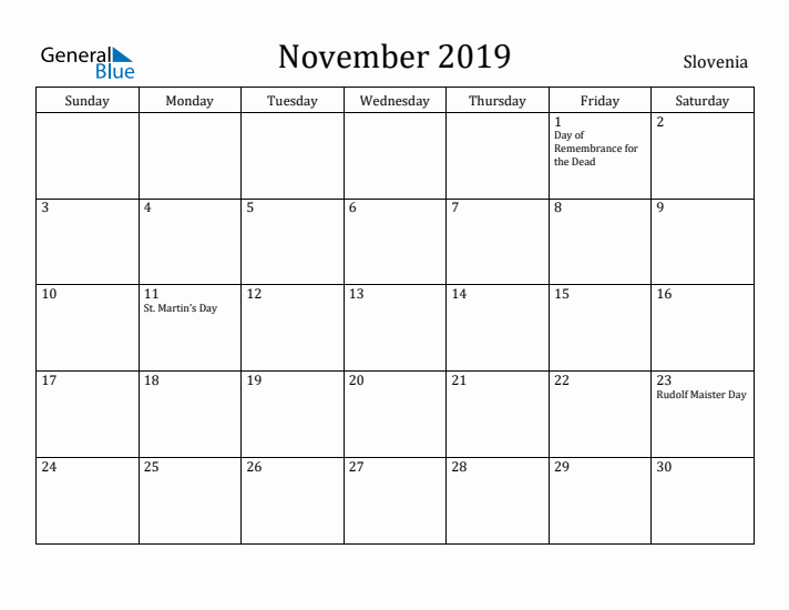November 2019 Calendar Slovenia