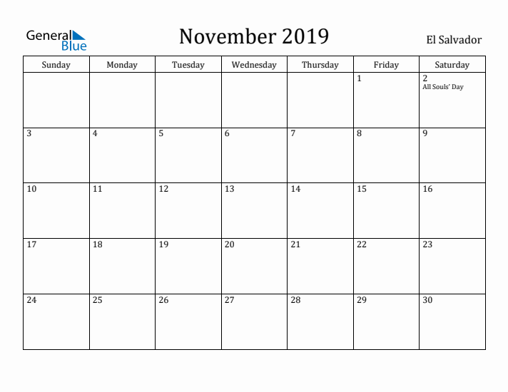 November 2019 Calendar El Salvador