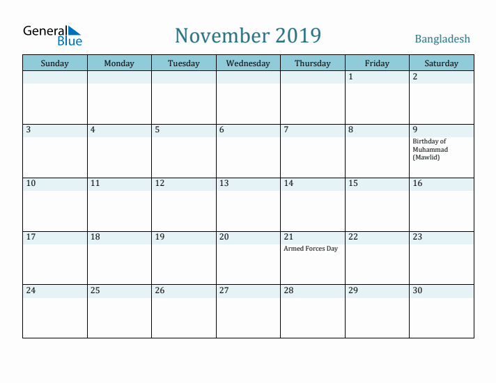 November 2019 Calendar with Holidays