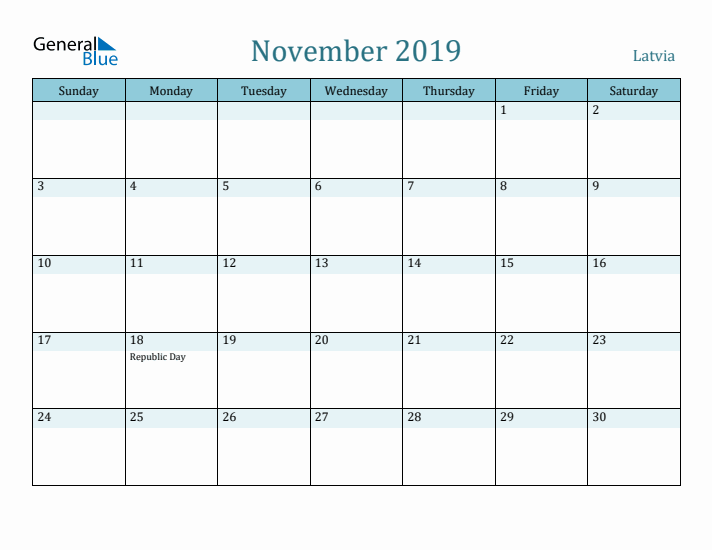 November 2019 Calendar with Holidays