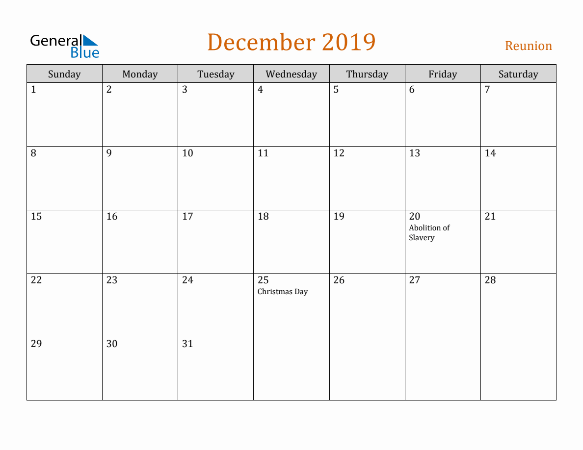 Free December 2019 Reunion Calendar