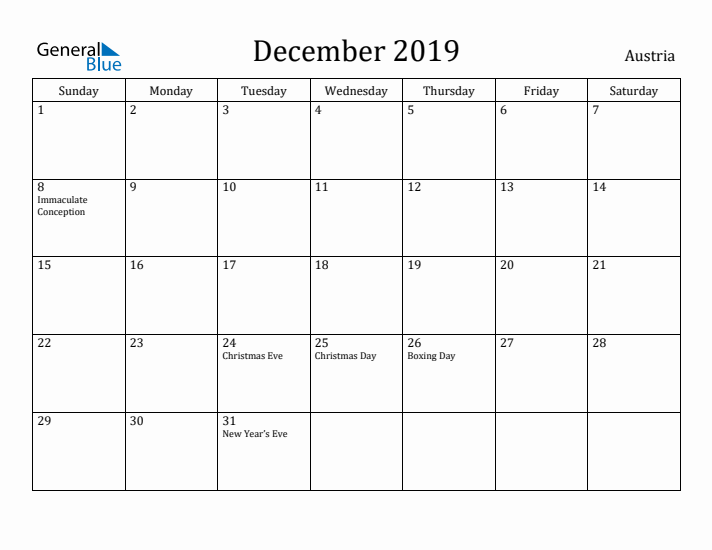 December 2019 Calendar Austria
