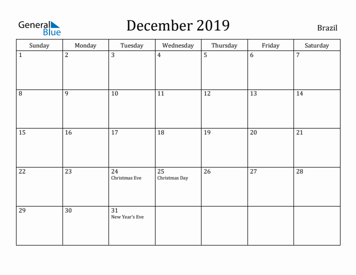 December 2019 Calendar Brazil