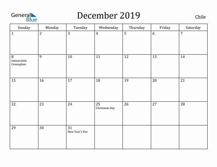 December 2019 Calendar Chile