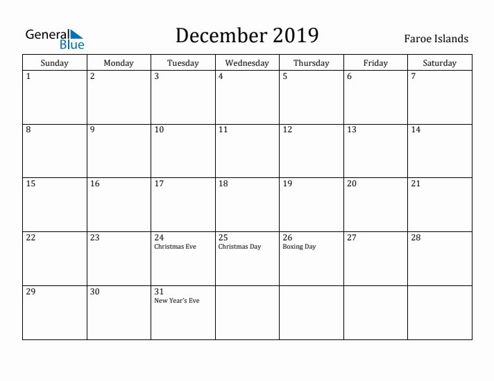 December 2019 Calendar Faroe Islands