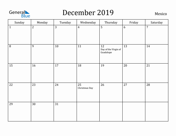 December 2019 Calendar Mexico
