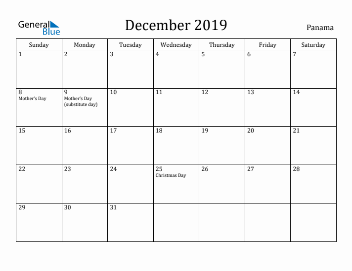 December 2019 Calendar Panama