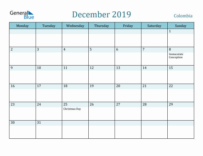 December 2019 Calendar with Holidays