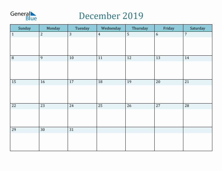 December 2019 Printable Calendar
