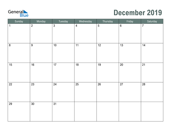 December 19 Calendar Pdf Word Excel