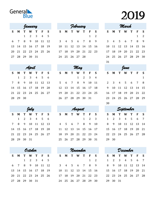 Calendar 2019 Free Download