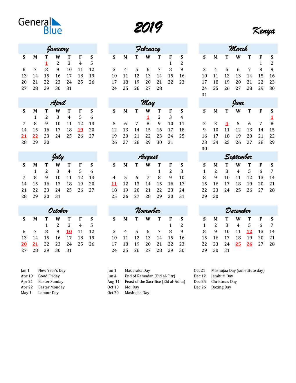 2019-kenya-calendar-with-holidays