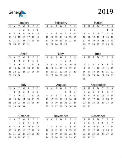 Free Printable Calendar 2019