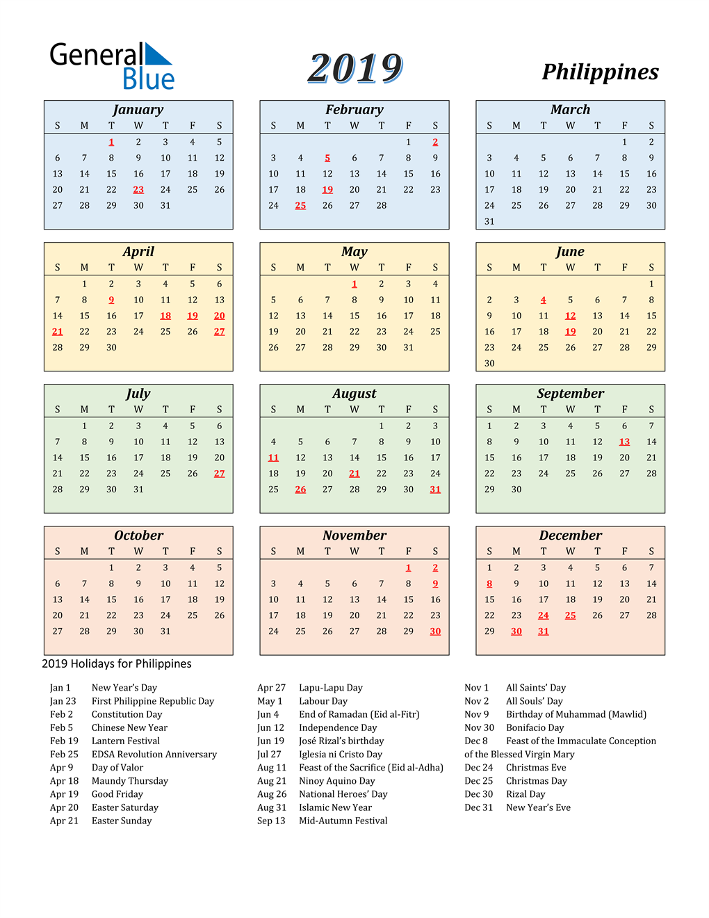 19 Philippines Calendar With Holidays