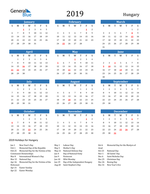 19 Hungary Calendar With Holidays