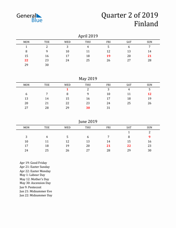 Quarter 2 2019 Finland Quarterly Calendar