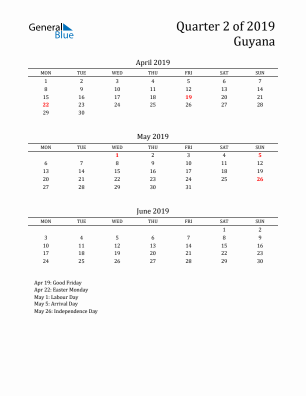 Quarter 2 2019 Guyana Quarterly Calendar