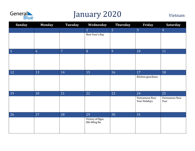 January 2020 Vietnam Calendar