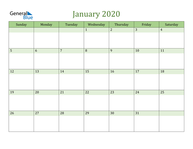  January Calendar 2020