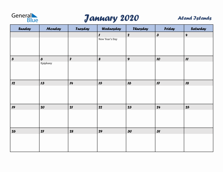 January 2020 Calendar with Holidays in Aland Islands