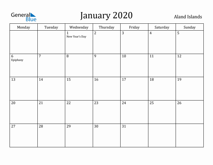 January 2020 Calendar Aland Islands