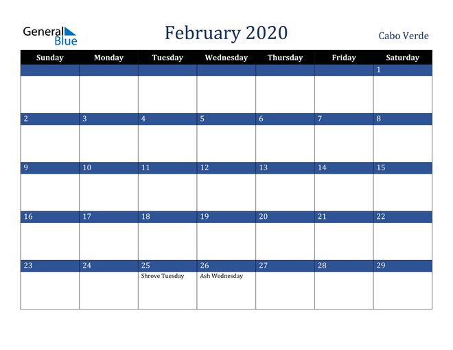 February 2020 Cabo Verde Calendar