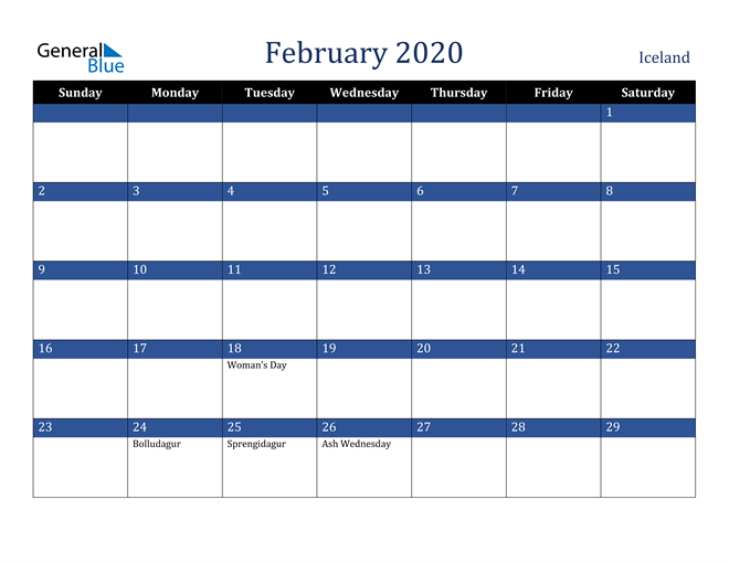 February 2020 Iceland Calendar