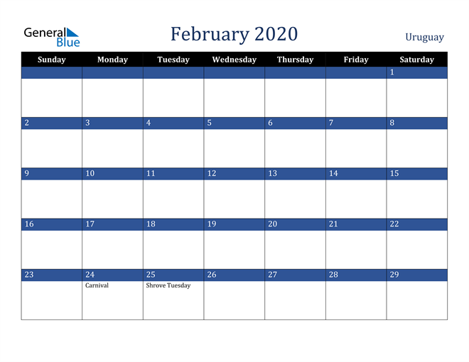 February 2020 Uruguay Calendar