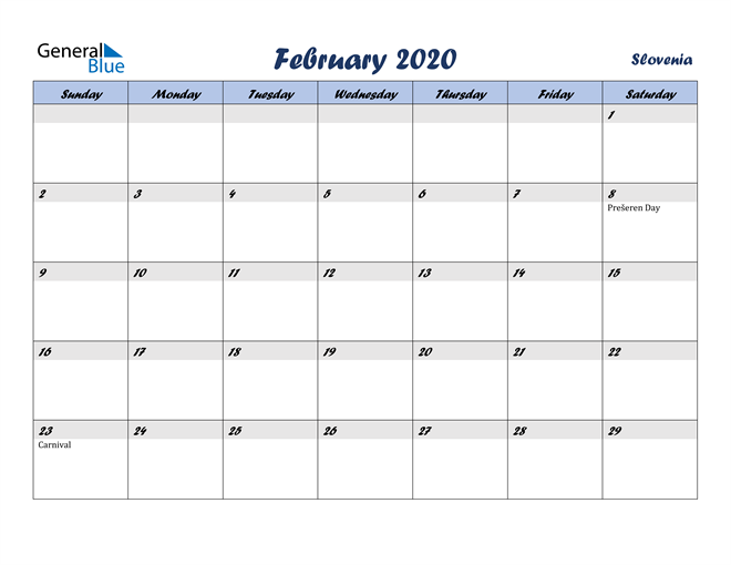 February 2020 Calendar with Holidays