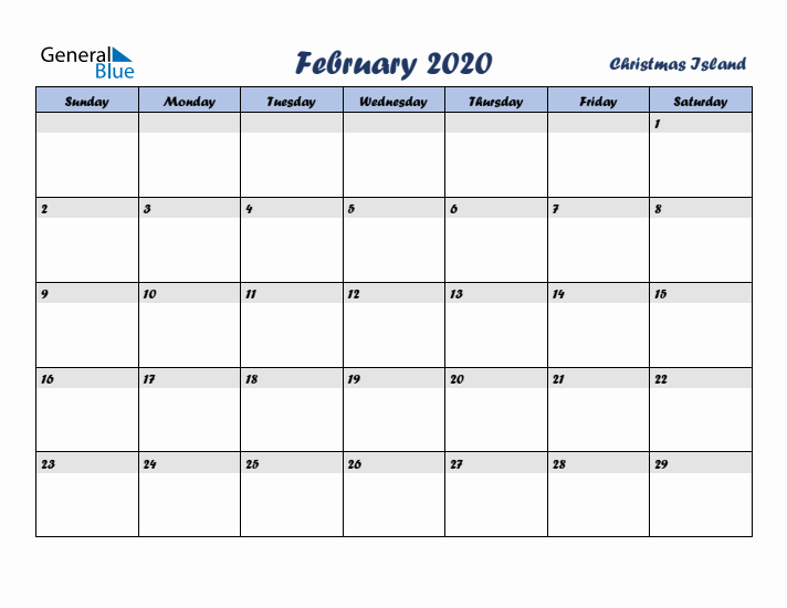 February 2020 Calendar with Holidays in Christmas Island