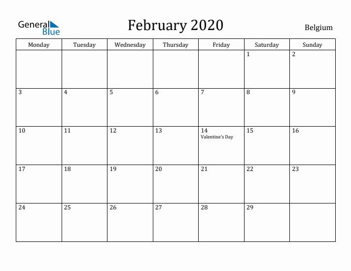 February 2020 Calendar Belgium