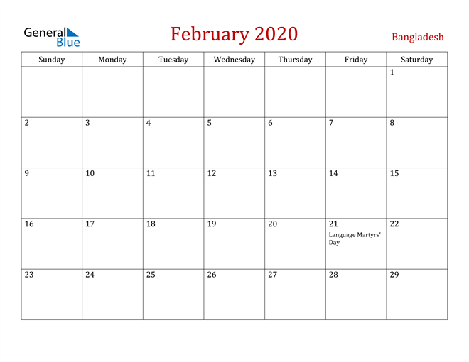 Bangladesh February 2020 Calendar