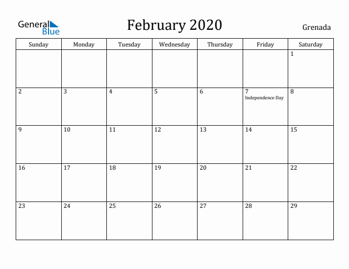 February 2020 Calendar Grenada