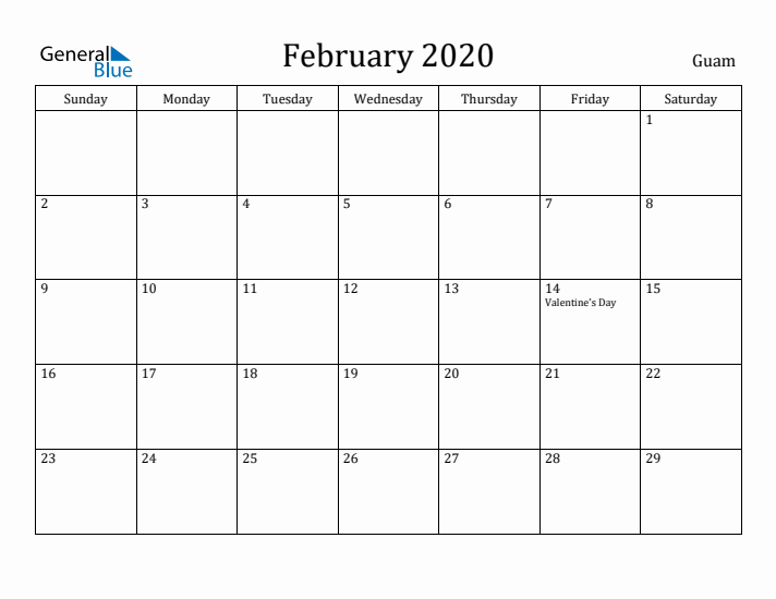 February 2020 Calendar Guam