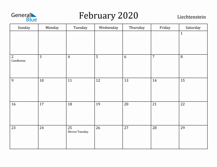 February 2020 Calendar Liechtenstein