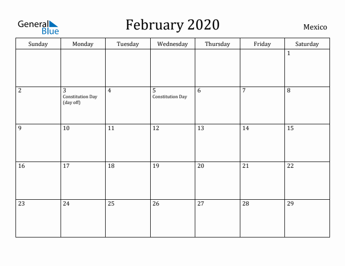 February 2020 Calendar Mexico