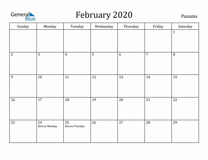 February 2020 Calendar Panama