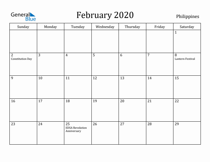 February 2020 Calendar Philippines