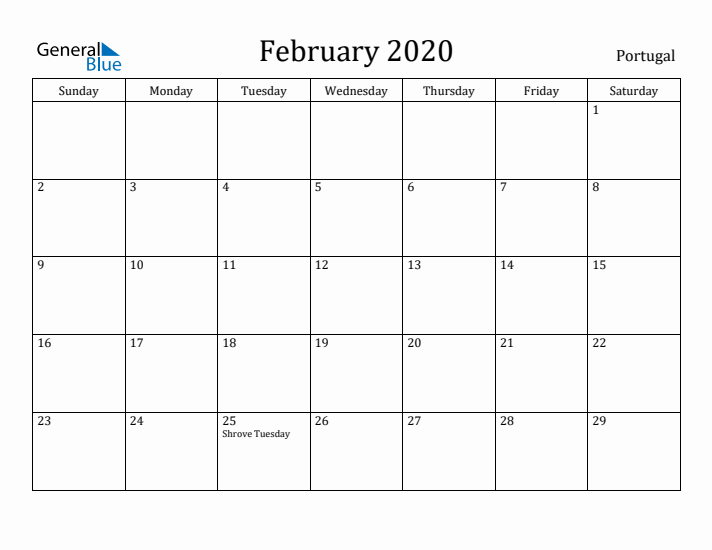February 2020 Calendar Portugal