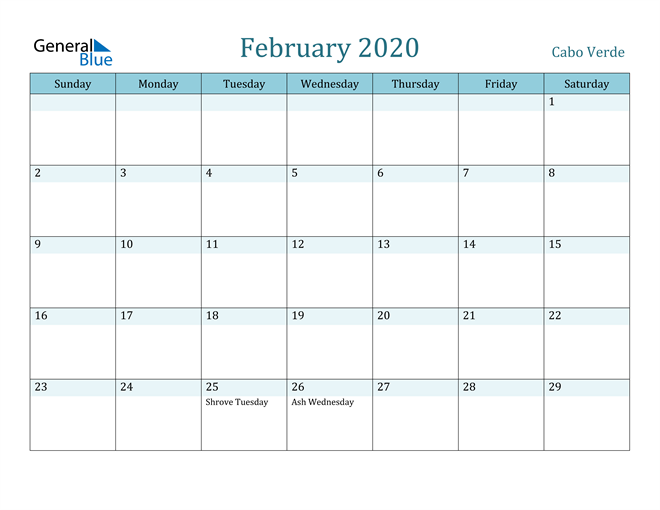 February 2020 Calendar with Holidays in PDF, Word, and Excel