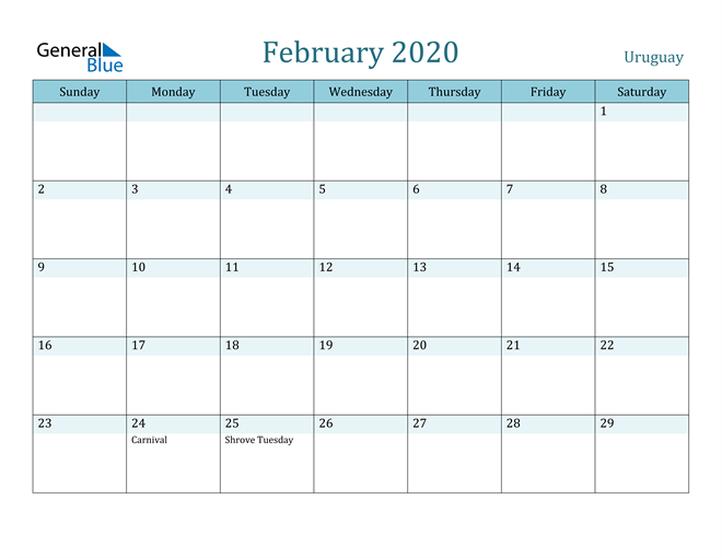 February 2020 Calendar with Holidays in PDF, Word, and Excel