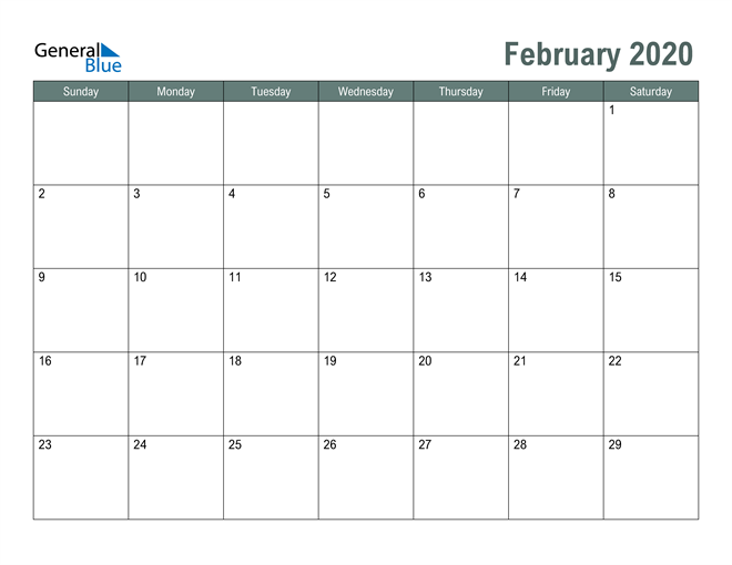  Free Printable February 2020 Calendar