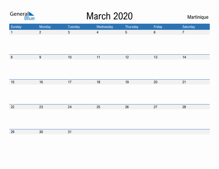 Fillable March 2020 Calendar